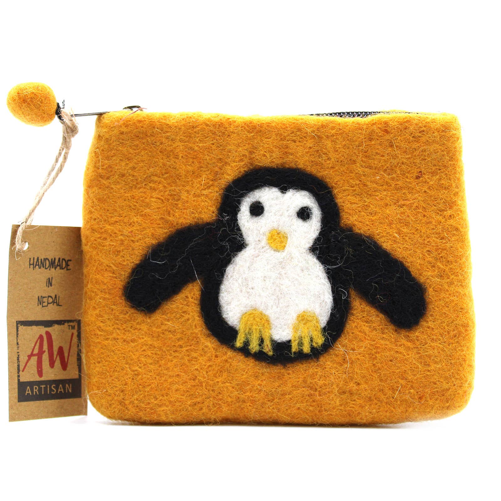 Natural Felt Zipper Pouch: - Cute Penguin