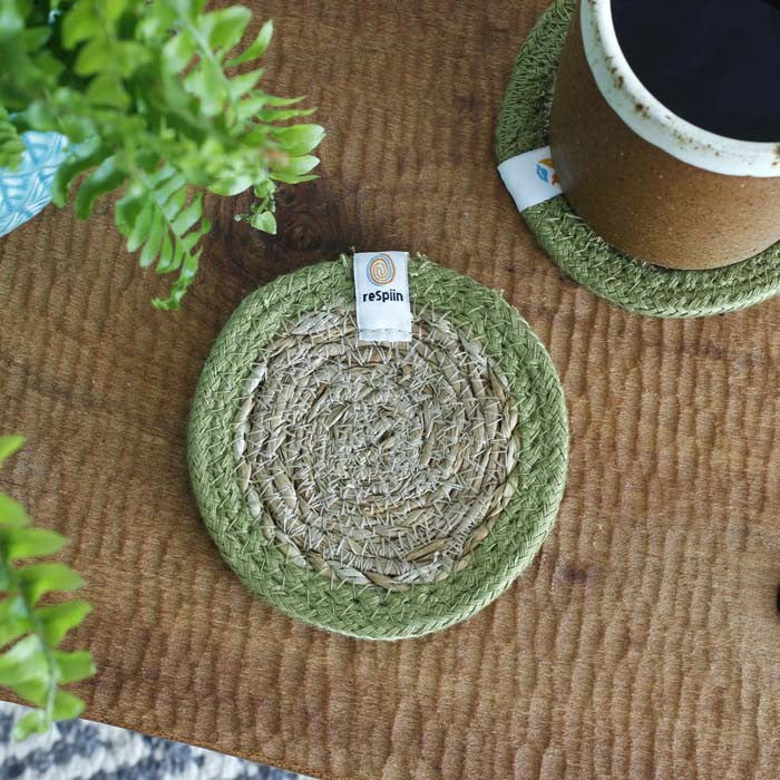Natural Green Seagrass & Jute Coaster