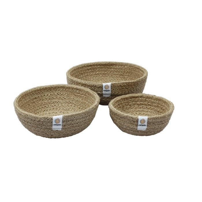 Natural jute mini bowl set - Set of 3 in Natural colour - The Eco Boutique 