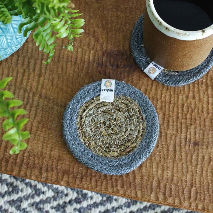 Natural Round Seagrass & jute coaster natural / grey - The Eco Boutique 