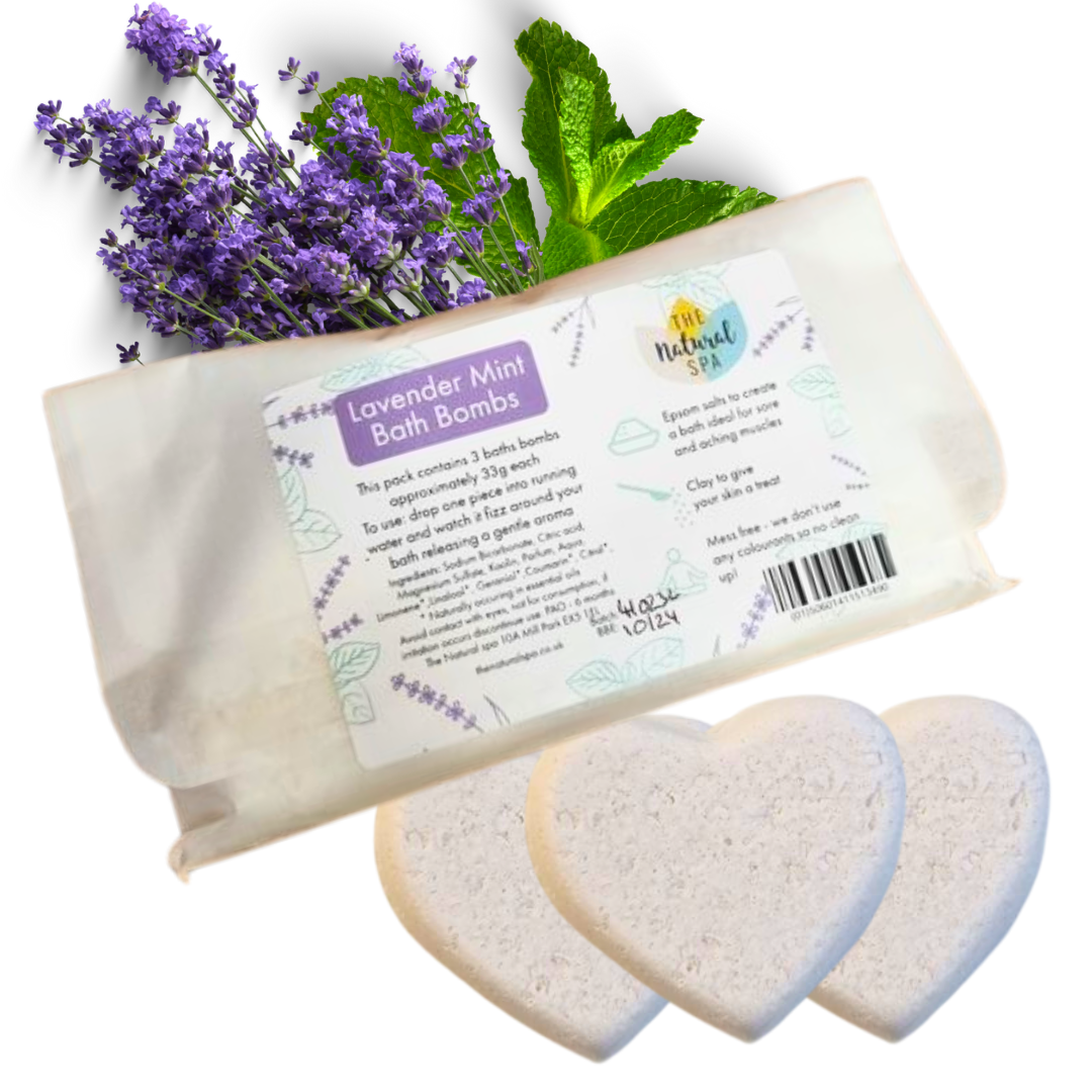 Natural Spa Lavender Mint Bath Bomb trio set.