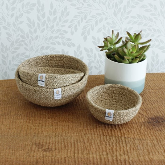 Natural jute mini bowl set - Set of 3 in Natural colour - The Eco Boutique 