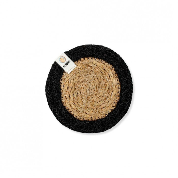 Natural black Seagrass & jute coaster