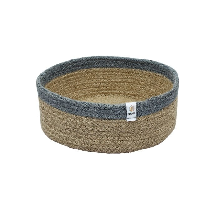 Natural jute and grey storage basket