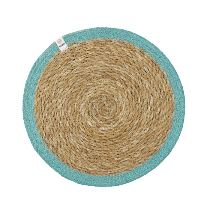 Natural turquoise Seagrass & jute table mat
