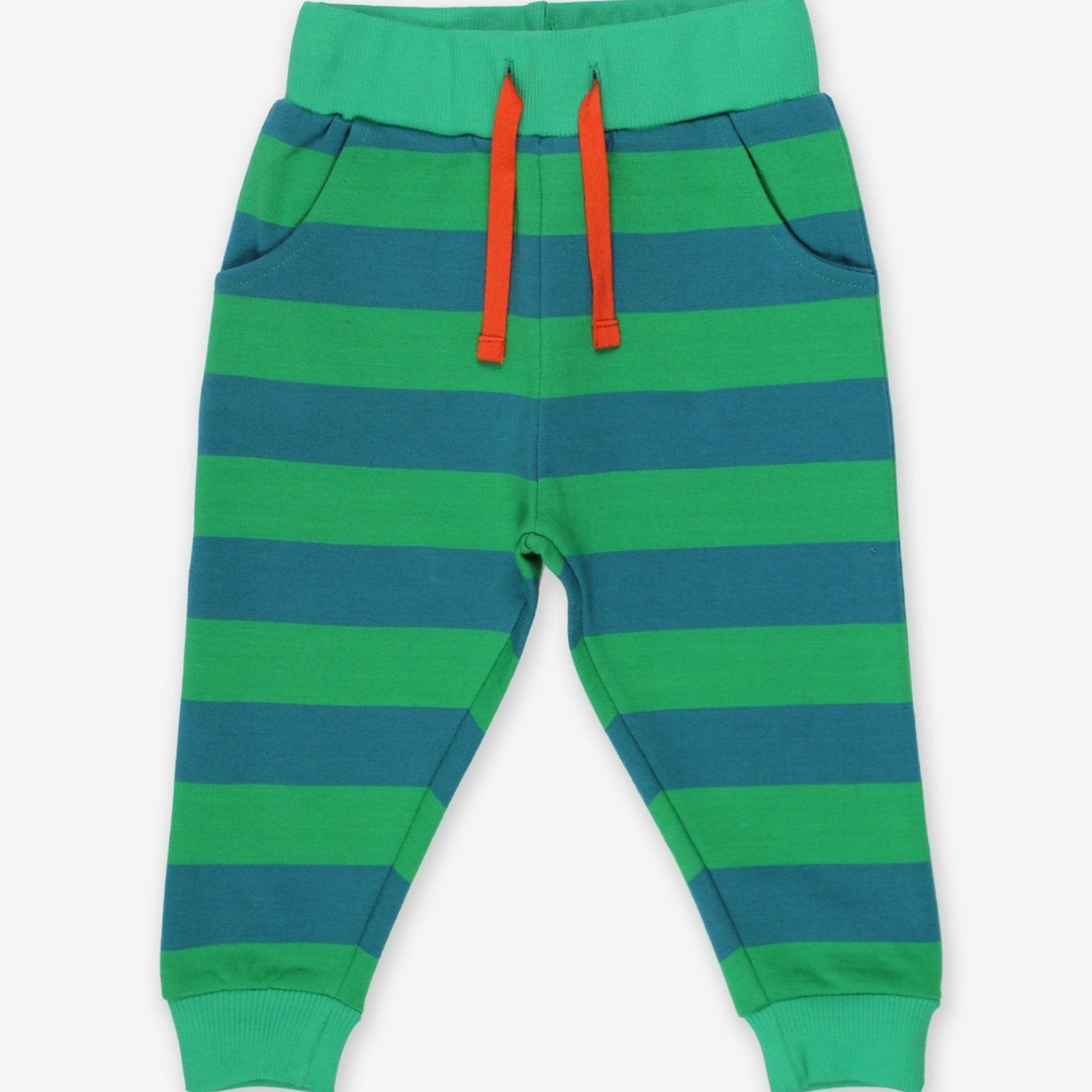 Organic Childrens Striped Joggers - Green