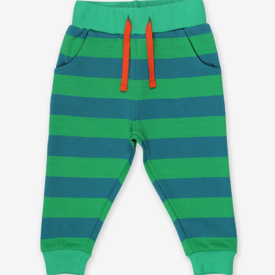 Organic Childrens Striped Joggers - Green