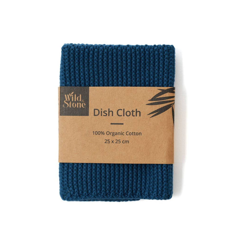 Organic cotton dishcloth in ocean blue colour.