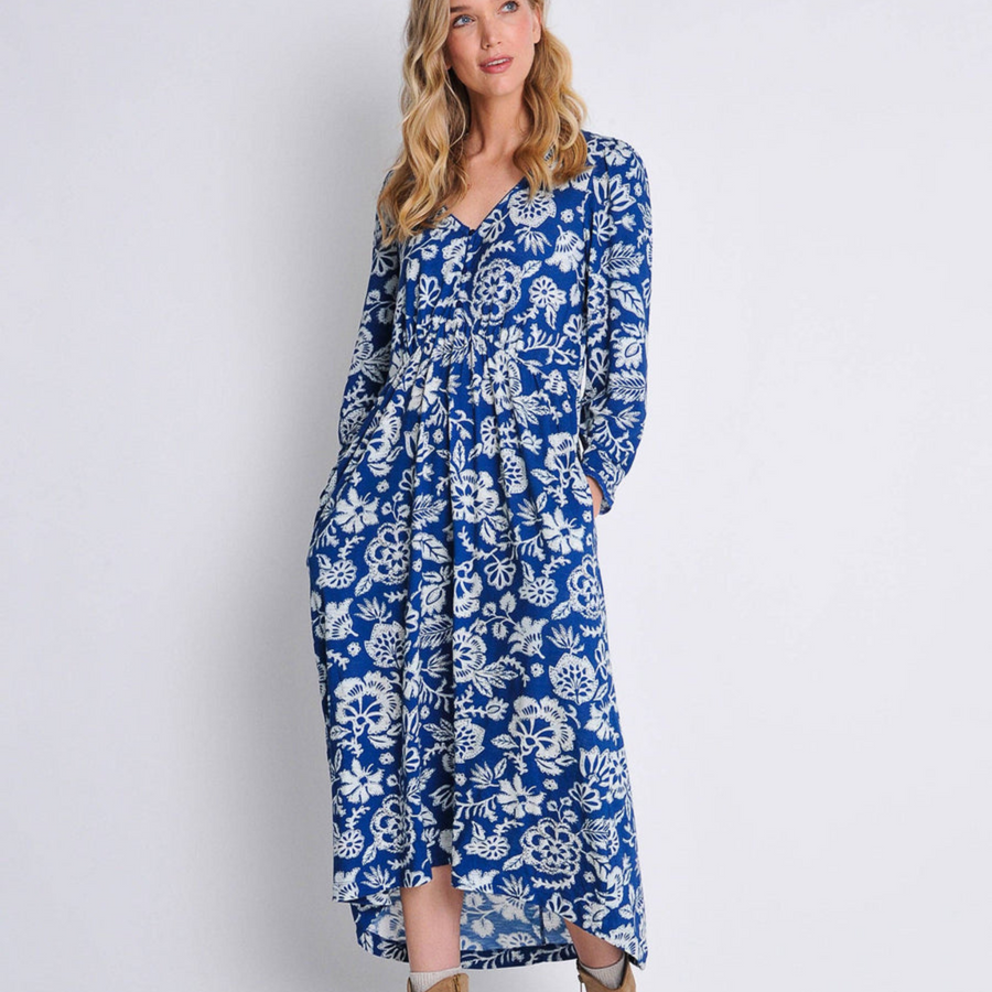 Organic Cotton Navy Whimble dress with pockets (Burgs)