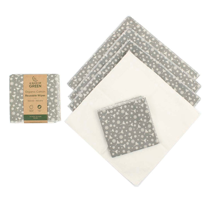 Set of reusable wipes with floral patterns on a white background
