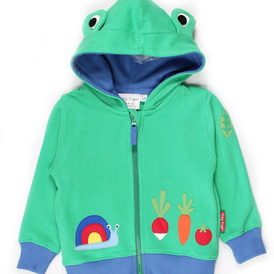 Toby Tiger Organic Frog Applique Hoodie 