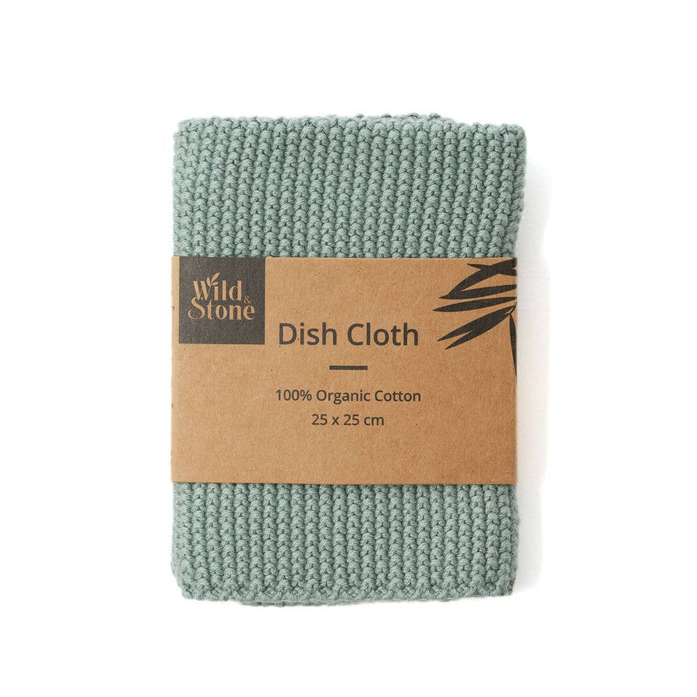 Organic cotton dishcloth in moss green colour.