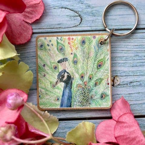 Peacock Wooden Eco Friendly Keyring