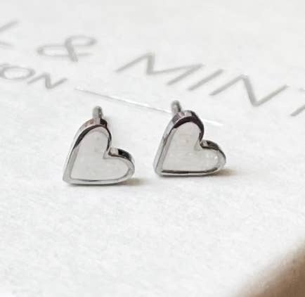 Coral & mint Pearlescent Mini Heart Enamel Studs