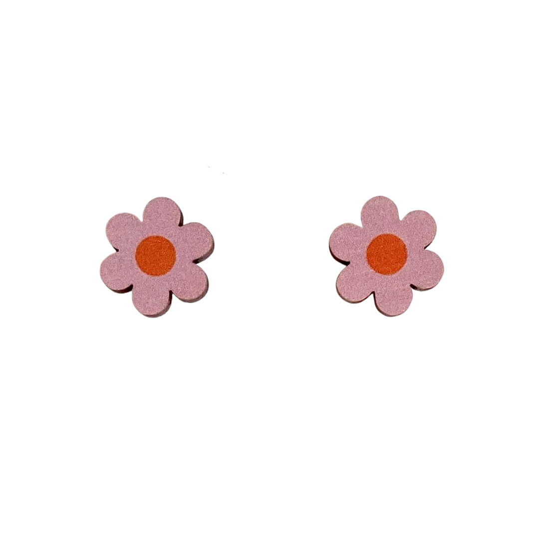 Pink wooden daisy studs 