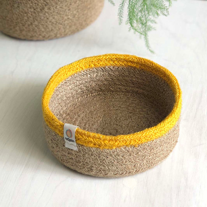 Jute Small Shallow Basket – Natural/Yellow