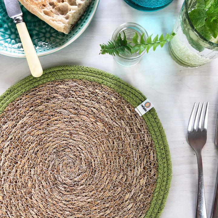 Seagrass and Jute Tablemat – Natural/Green