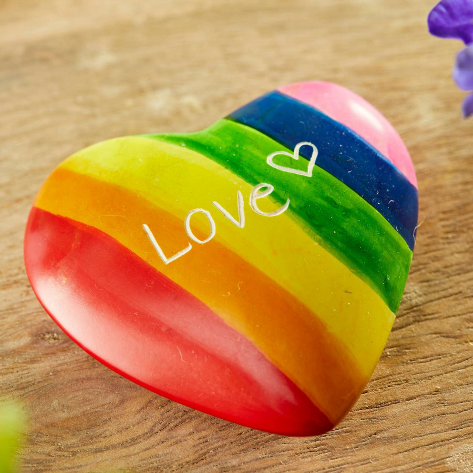 Rainbow coloured love sentiment stone