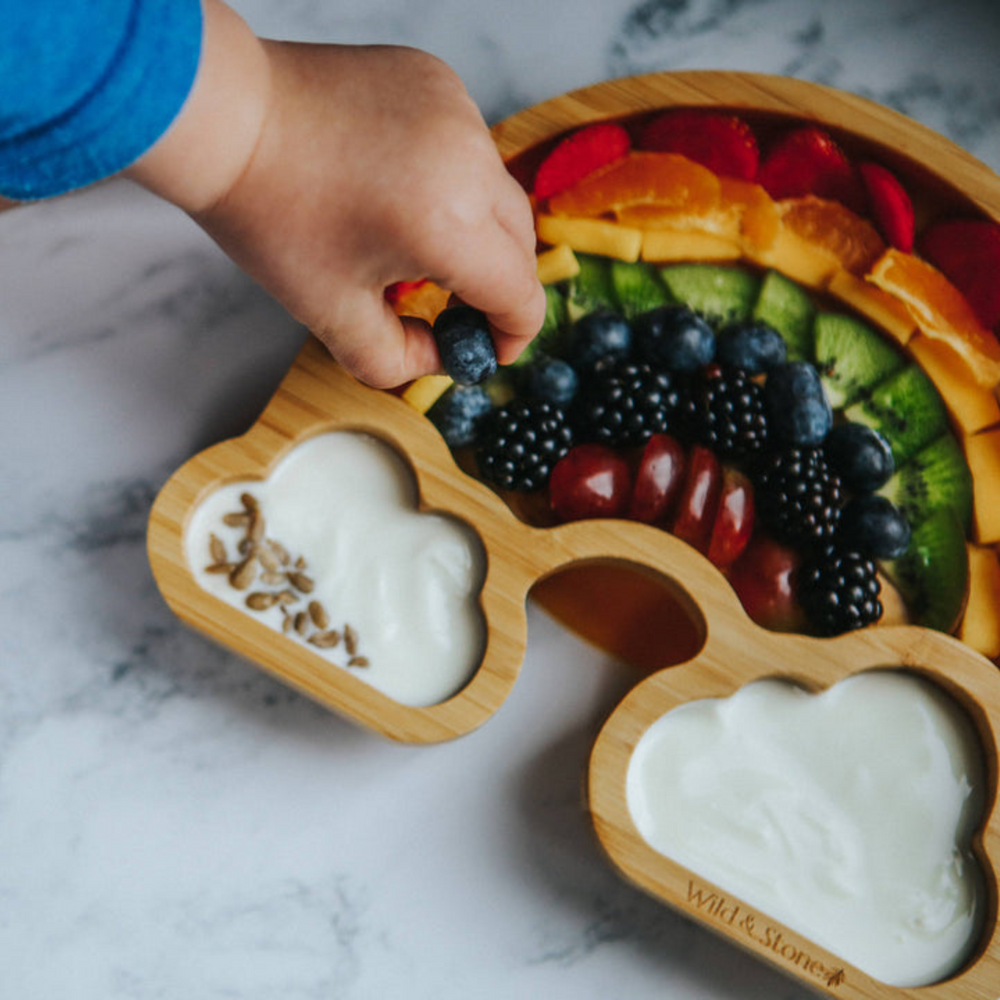 Bamboo section plate with suction base the perfect weaning essential.
