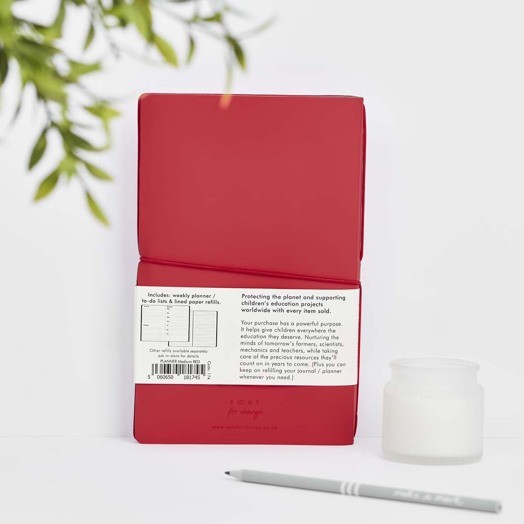 Red Recycled Leather Refillable Journal and Weekly Planner