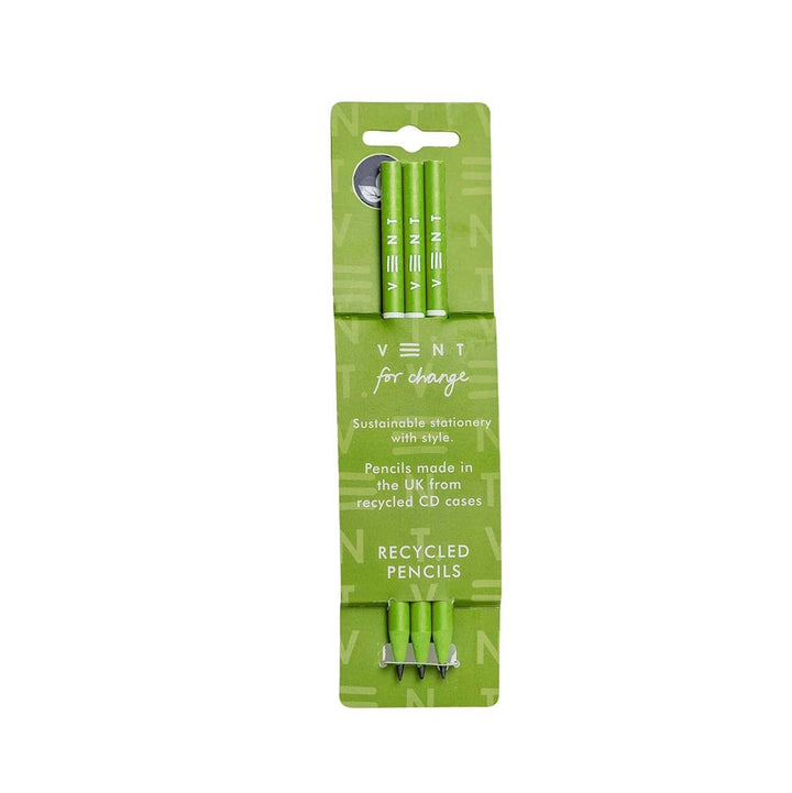 Recycled Pencil set made from CDs - Pack of 3 in Green.