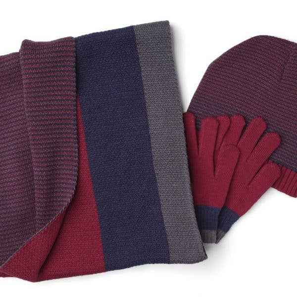 Recycled Polyester Hat snood and gloves - Mosaic Red