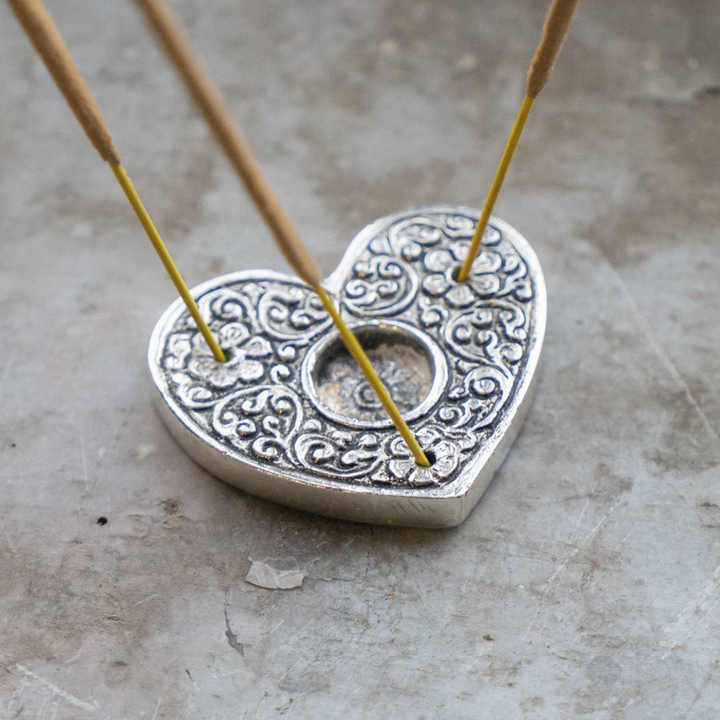 Recycled aluminium Embossed Heart Shaped Incense Holder