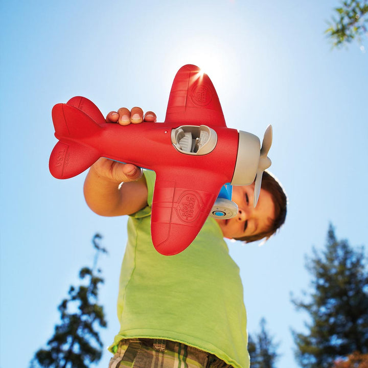 Recycled plastic aeroplane toy in blue / red