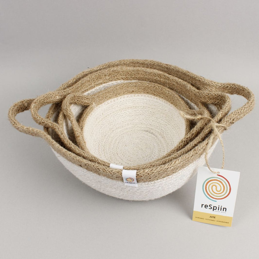 Respiin Jute Storage Bowl Set with handles - Natural/White