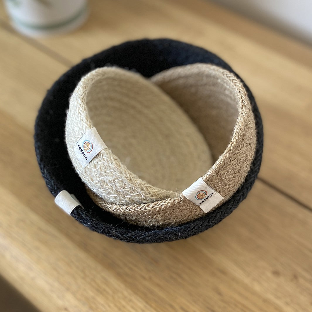 Jute Mini Bowl Trio Set – Pebble Colour Black, Cream, and White