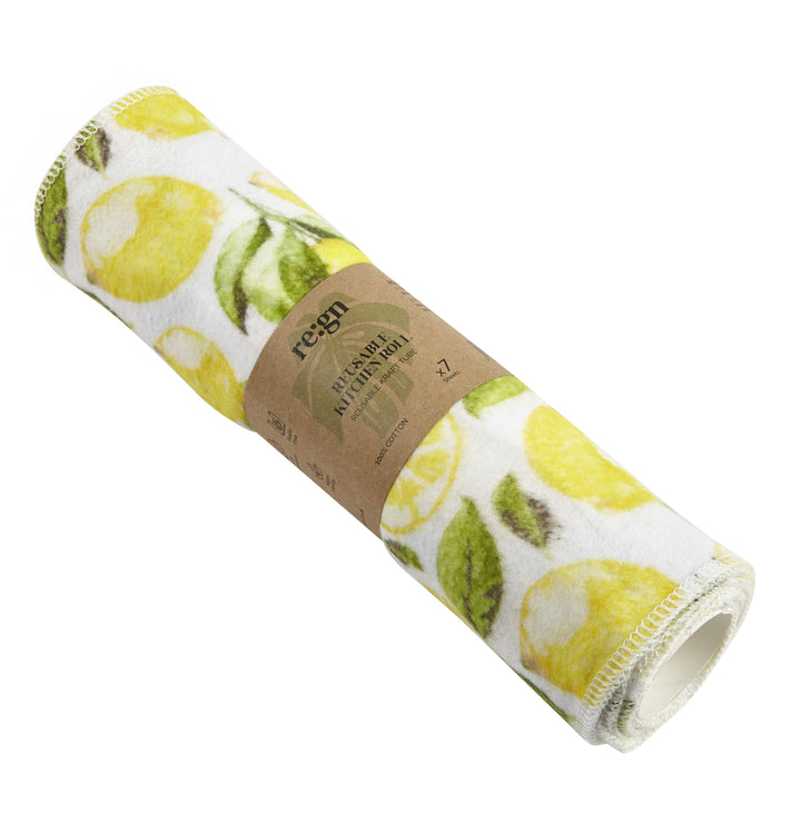 Reusable Kitchen Roll towel with lemon pattern on a white background