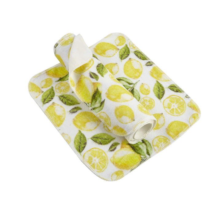 Reusable Kitchen Roll towel with lemon pattern on a white background