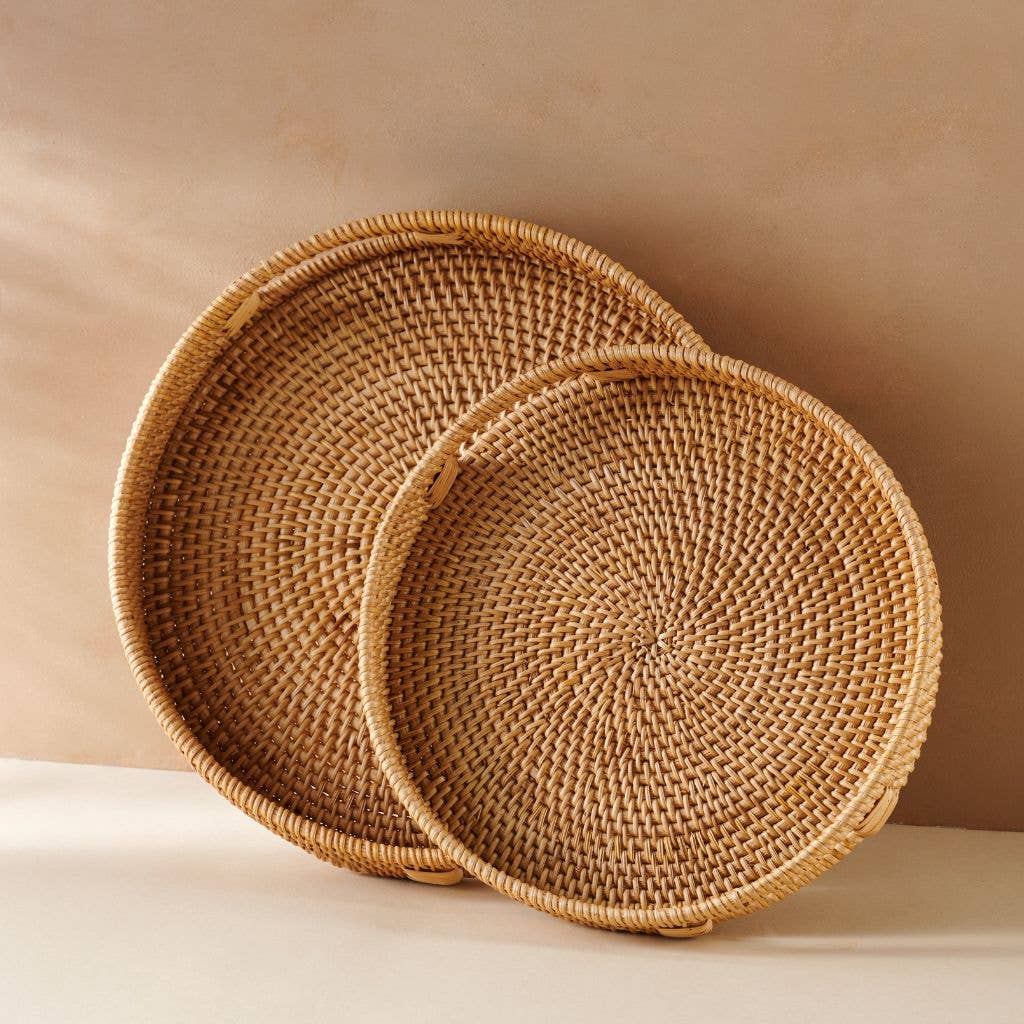 Round Hand Woven Wicker Serving Tray