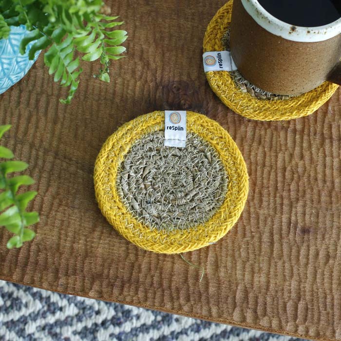 Seagrass & jute coaster natural / yellow