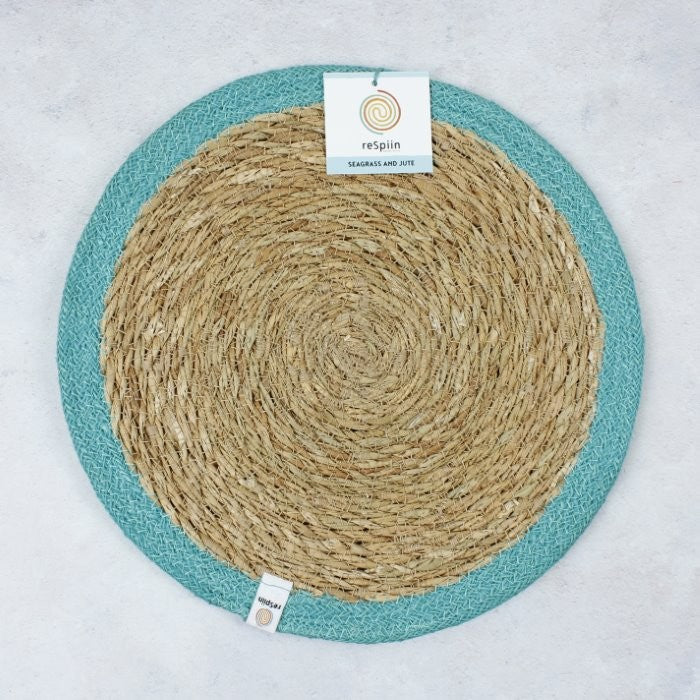 Seagrass & jute table mat natural / turquoise