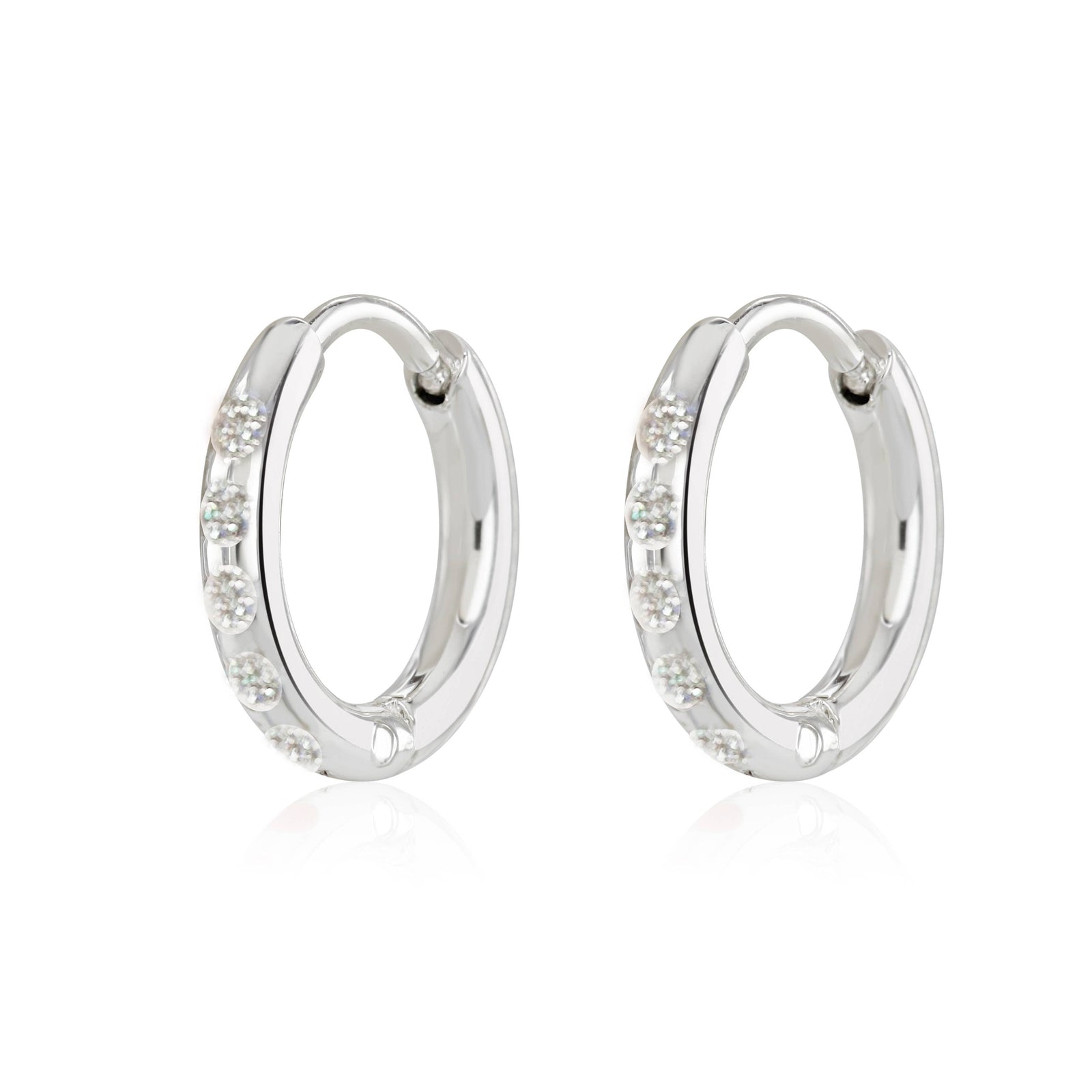 Silver plated sparkly huggie earrings