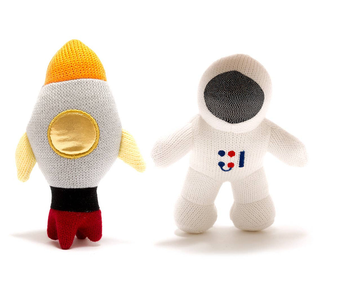 Knitted Space Rocket Baby Rattle - The Eco Boutique