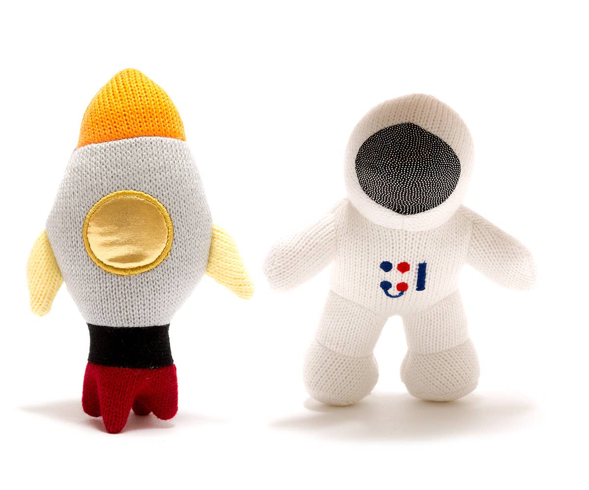 Knitted Space Rocket Baby Rattle - The Eco Boutique