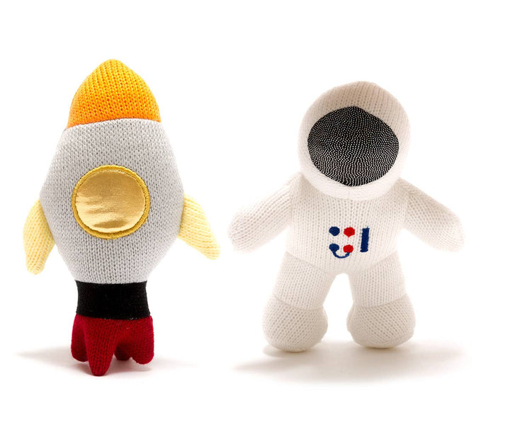 Knitted Space Rocket Baby Rattle - The Eco Boutique