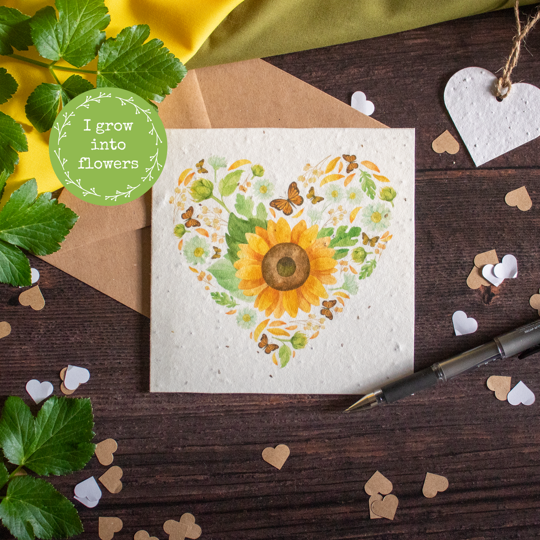 Sunflower Heart plantable card blank inside.