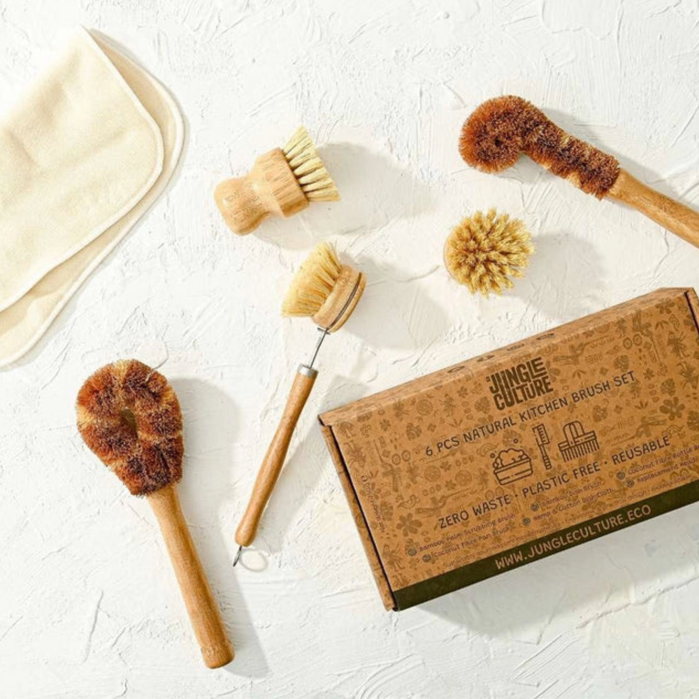 Complete Sustainable Bamboo Dish Brush Set