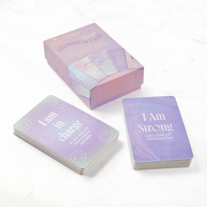 Set of affirmation cards with motivational phrases on a white background