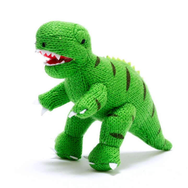 T Rex Knitted Dinosaur Rattle Green
