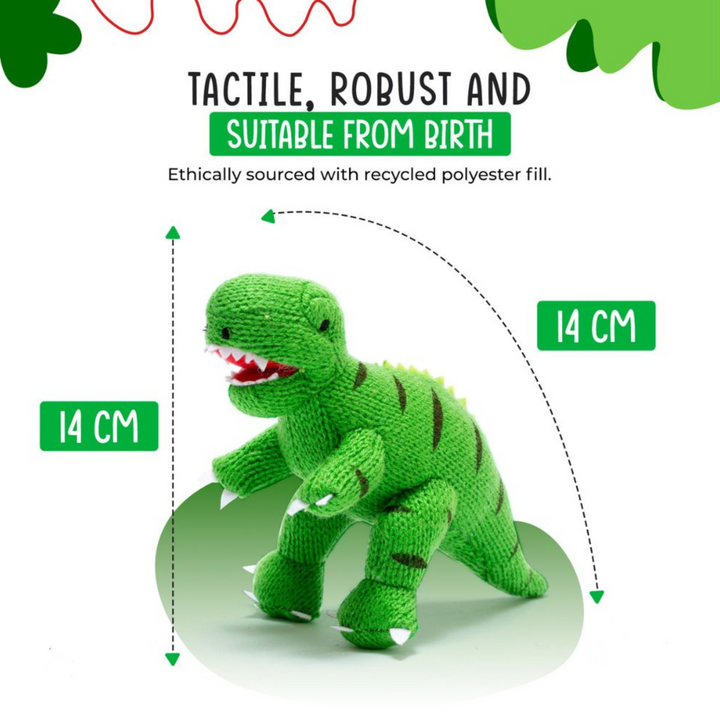 T Rex Knitted Dinosaur Rattle Green