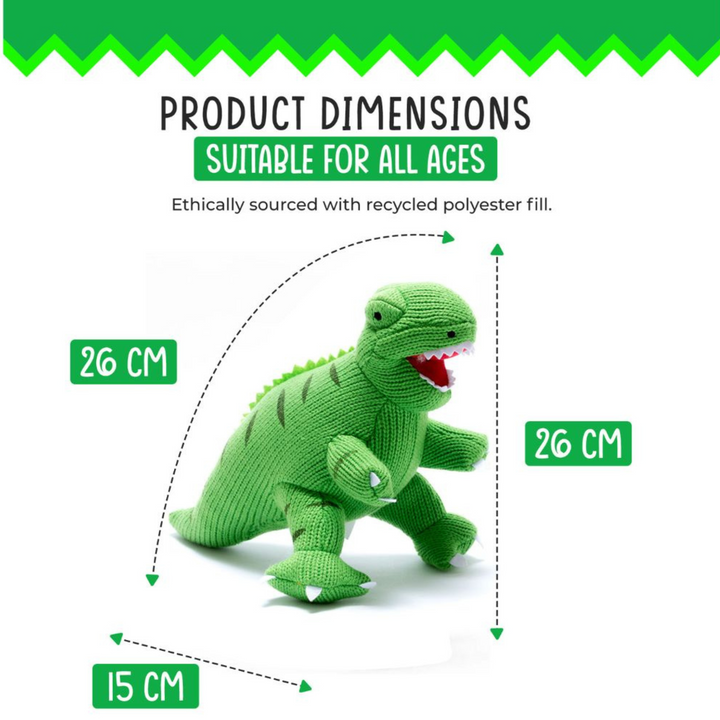 T Rex Knitted Dinosaur Soft Toy Green