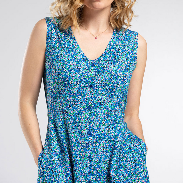 Womens Sleeveless Midi Dress with pockets in Blue