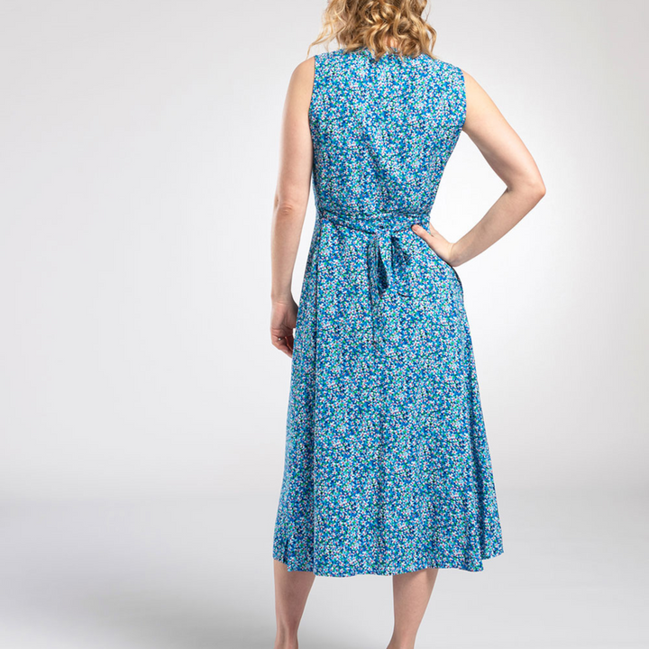 Womens Sleeveless Midi Dress with pockets in Blue