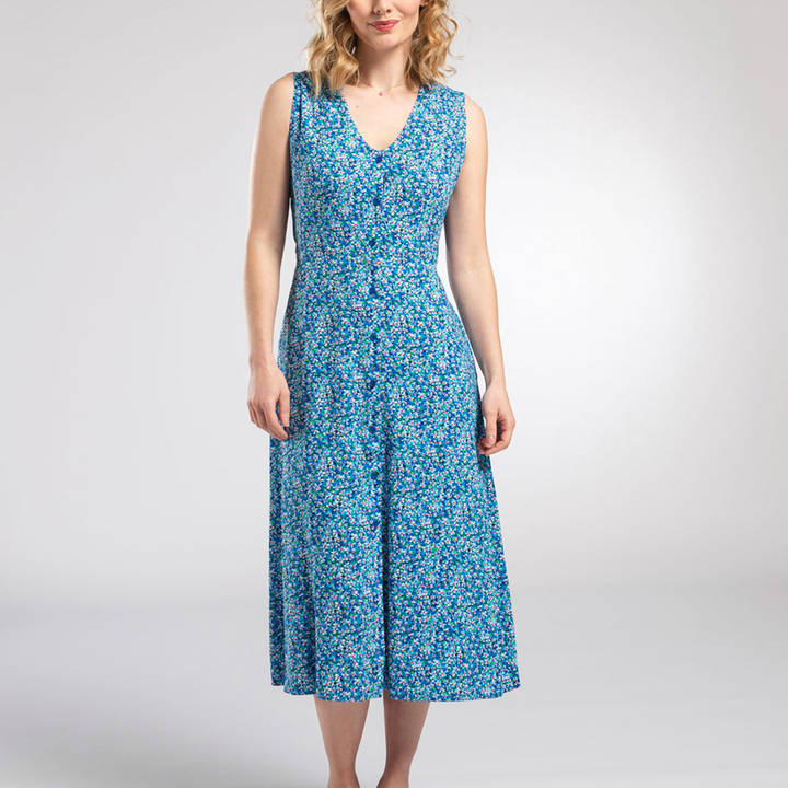 Womens Sleeveless Midi Dress with pockets in Blue