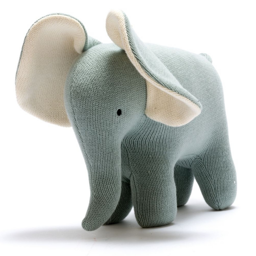 Knitted Organic Cotton Large Teal Elephant Baby Scandi Toy