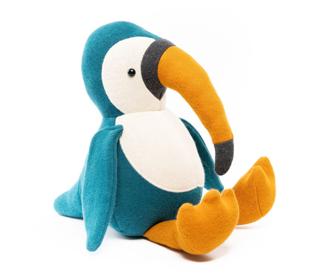 Knitted Organic Cotton Toucan Toy Blue